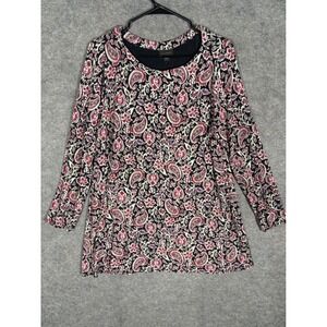 J Jill Wear Ever Collection Paisley Print Long Sleeve Tunic Top Women's Large